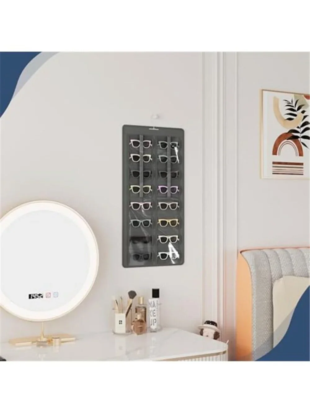Hanging Sunglasses Organizer and Storage 32 Slots Jewelry Holder Gray